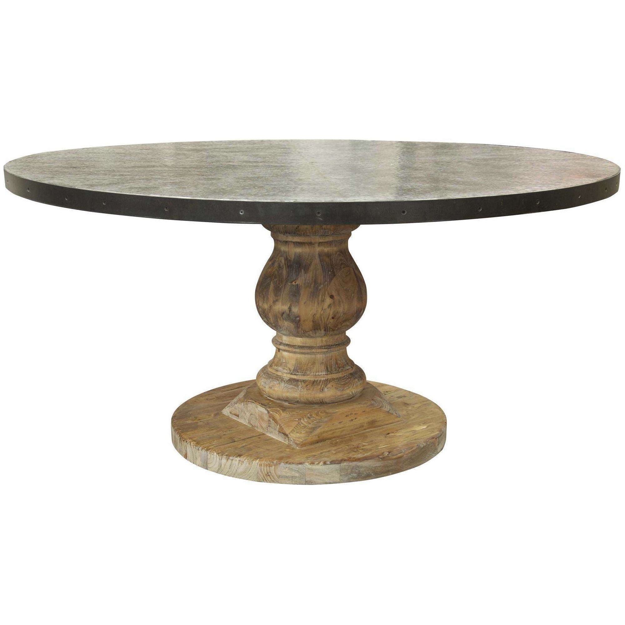 Roseanne Pedestal Dining Table With Zinc Top Mortise & Tenon