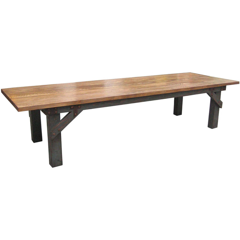 A custom table 12ft long, shipped to London - Wood: Rec Doug Fir / Stain: Top: Custom -  Base: Grey Steel / Satin Lacquer