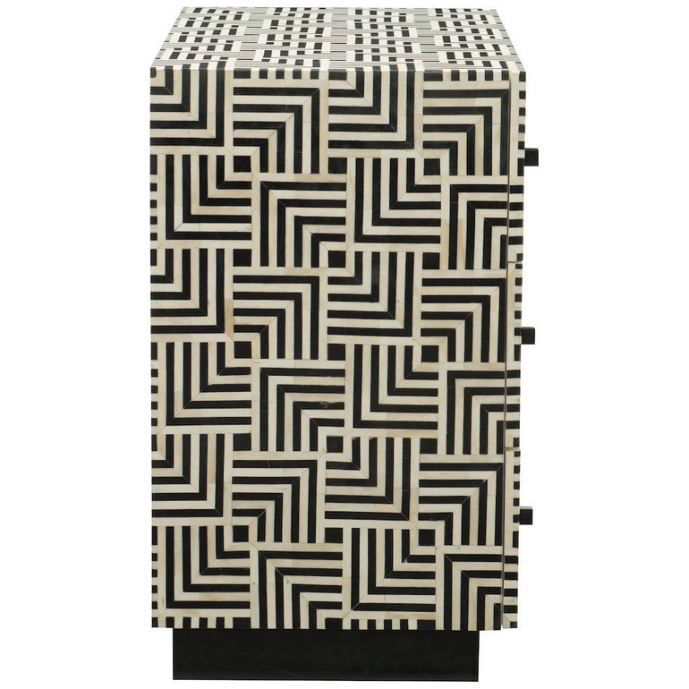 modern bland white inlay geometric patterned dresser