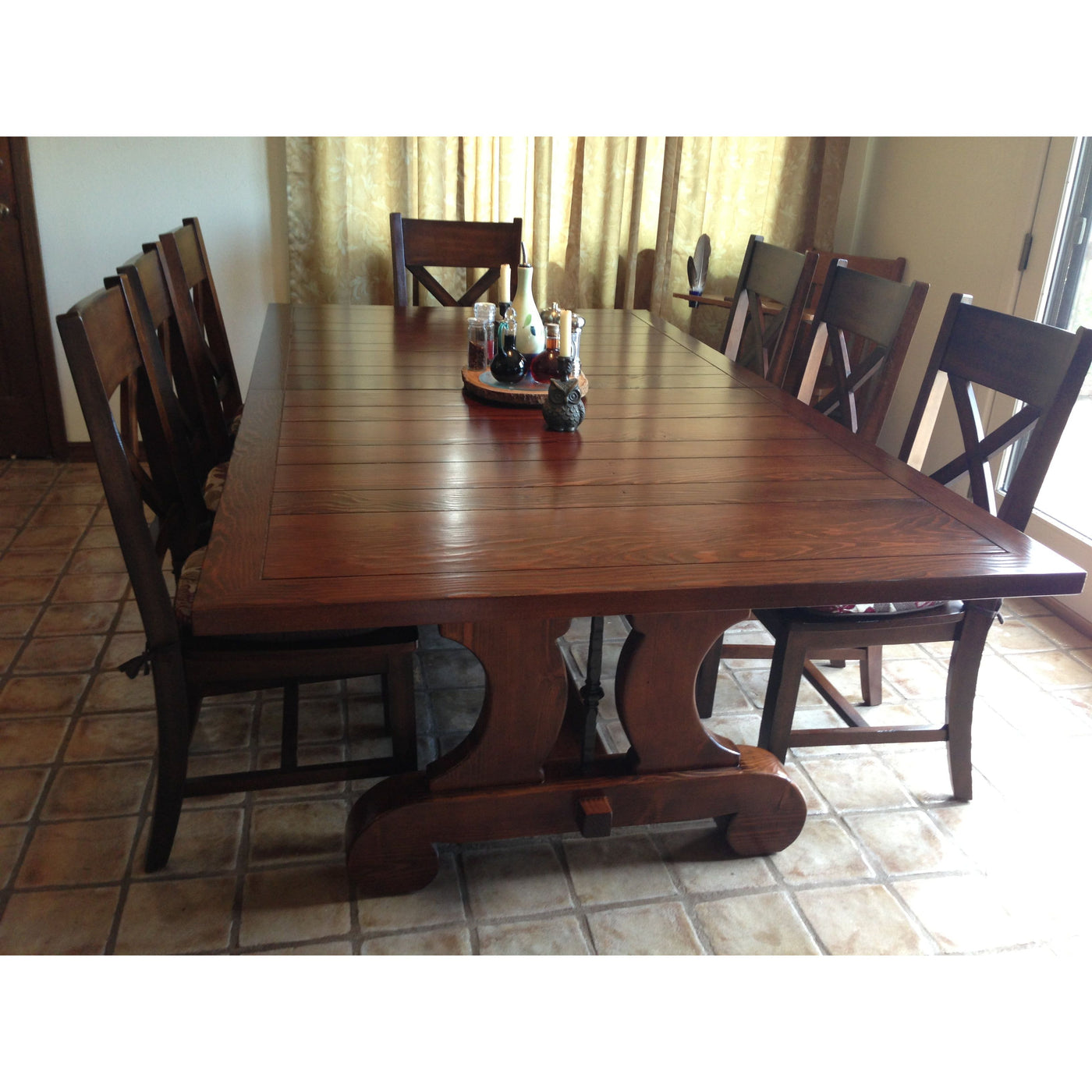 Lourdes Plank Top Trestle Dining Table and X Back Dining Chairs