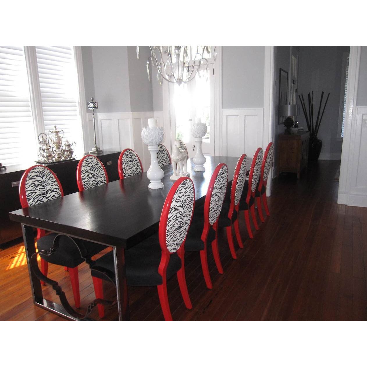 Custom: Dining Table, Buffet, Chairs. Showroom: Tabletop Accessories, Buffet Lamps
