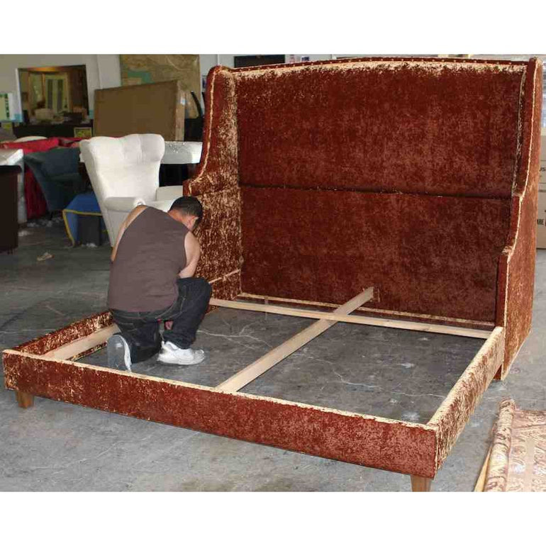 Custom Upholstered bed in a crushed velvet fabric