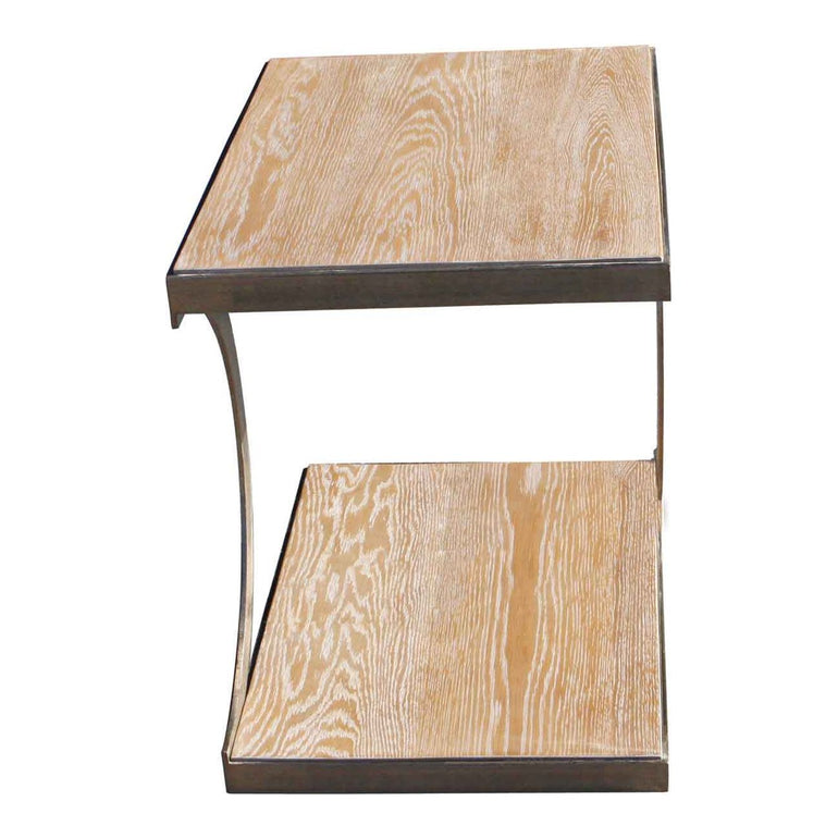 Unique Metal and White Oak Side Table