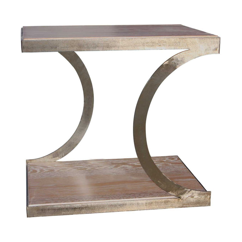 Unique Metal and White Oak Side Table