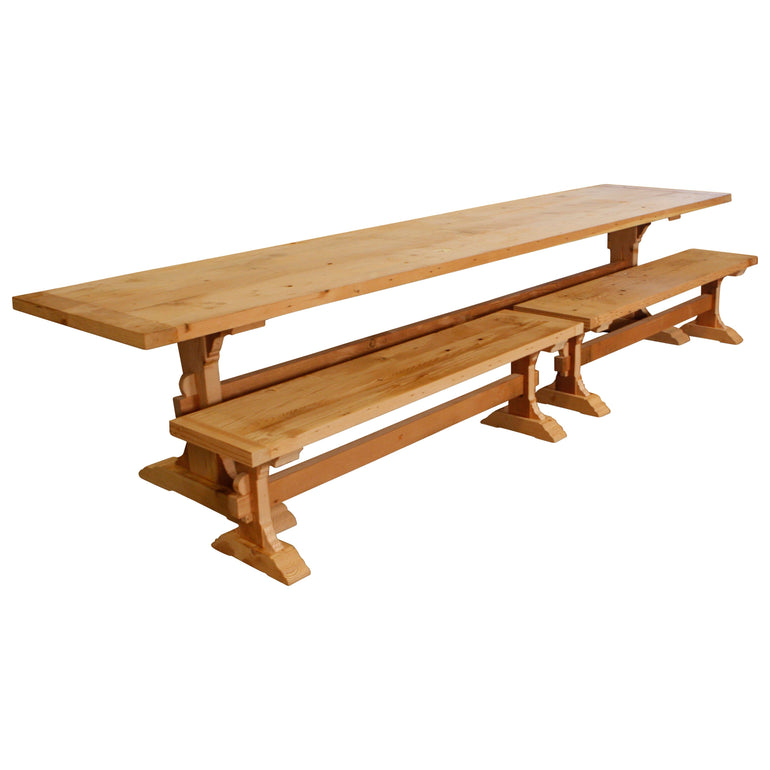 large family style trestle dining table and benches 