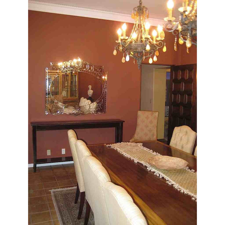 Dining Table, Dining Chairs, Console Table, & Chandeliers by M&T