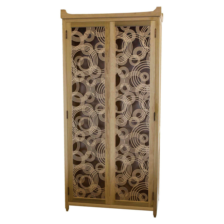 Red Lacquer Wine Cabinet with Laser Cut Door Panels