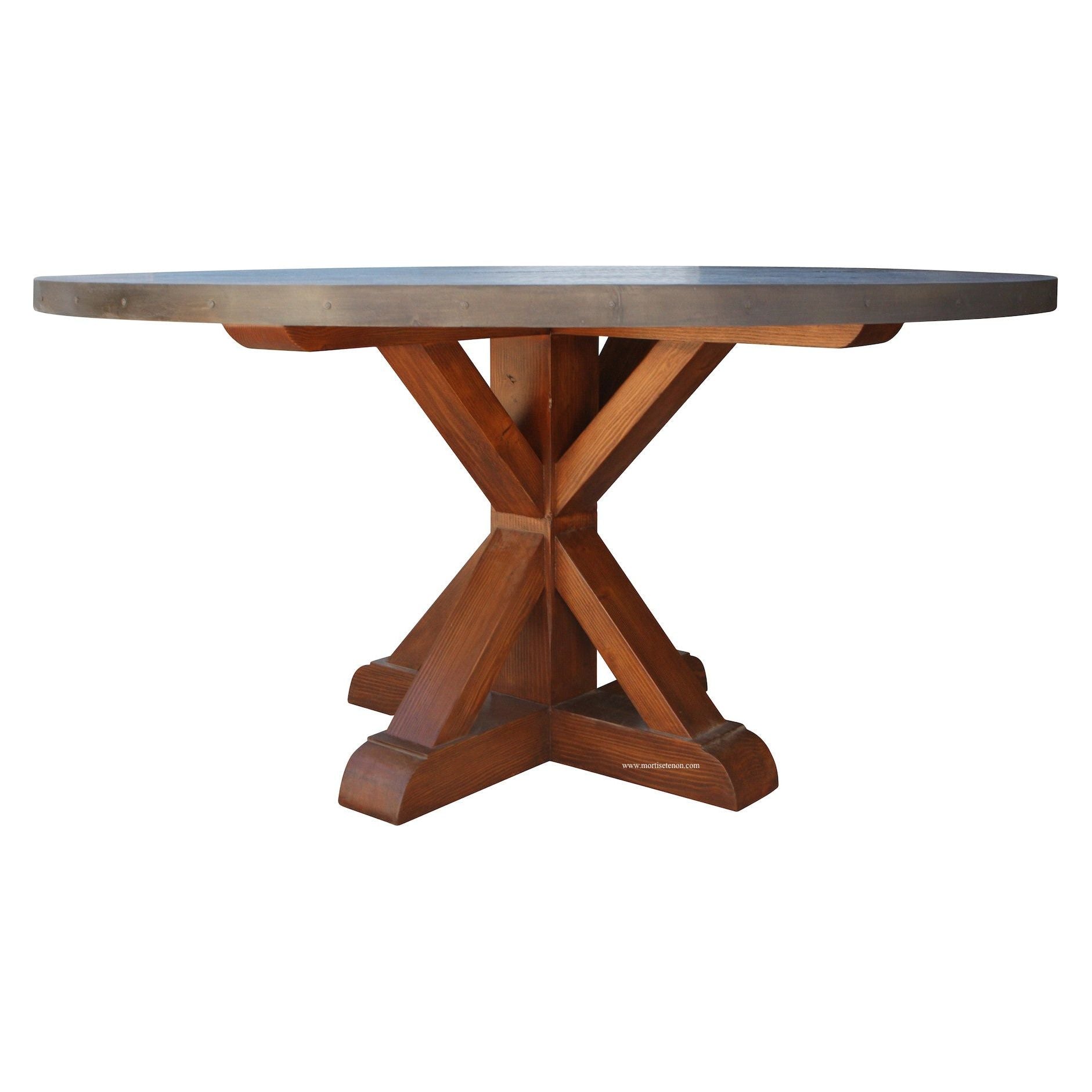 Henrik, Hammered Zinc Round Dining Table Mortise & Tenon