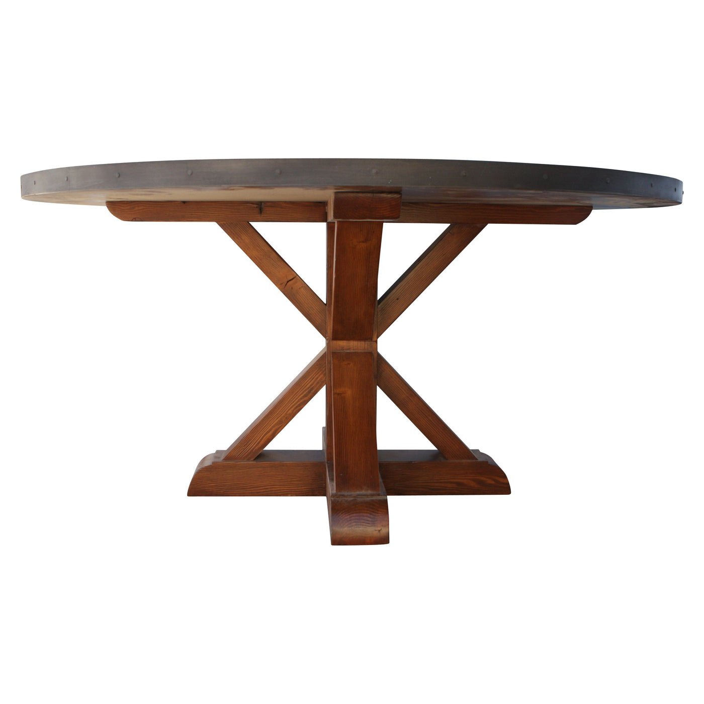 Henrik, Hammered Zinc Round Dining Table Mortise & Tenon