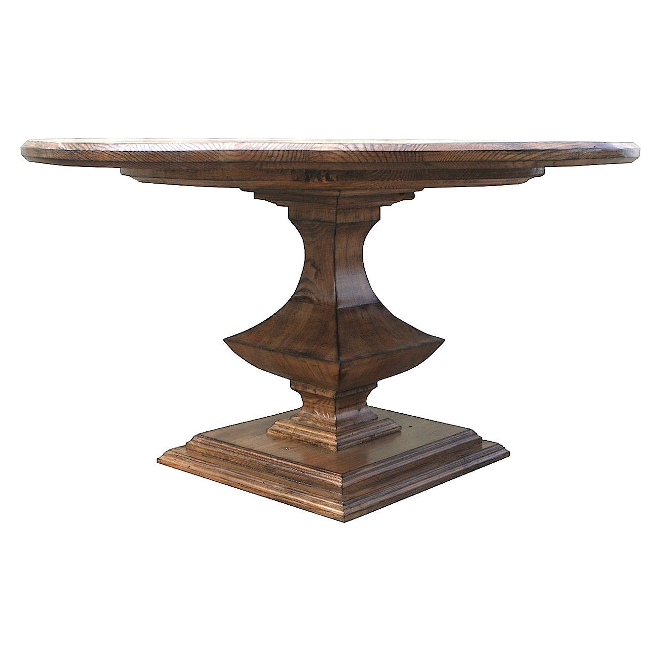 rustic salvaged wood round pedestal table 