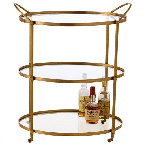 Oval Antique Glass Bar Cart