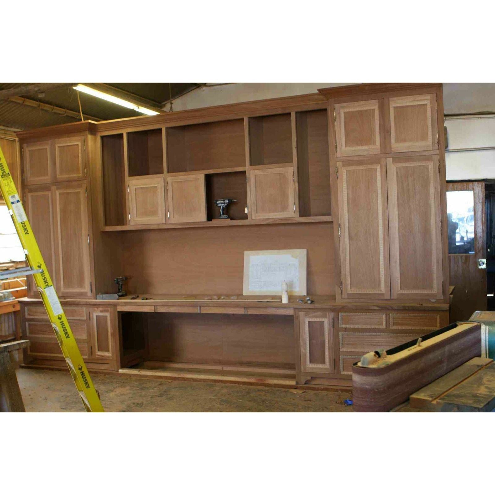 Custom Builtin Mahogany Wood Home Office Cabinets