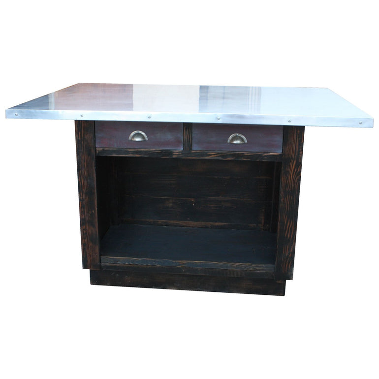 Custom Zinc Top Reclaimed Wood Kitchen Island 