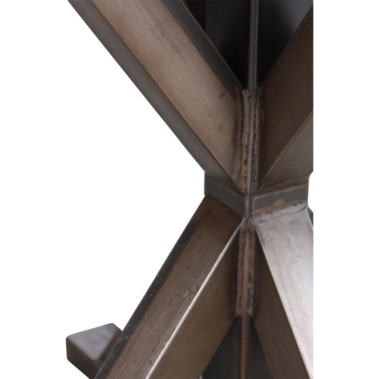 closeup of X base steel pedestal 