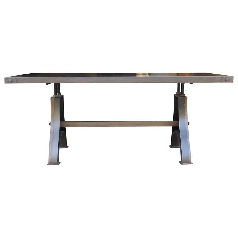 industrial metal and wood dining table 