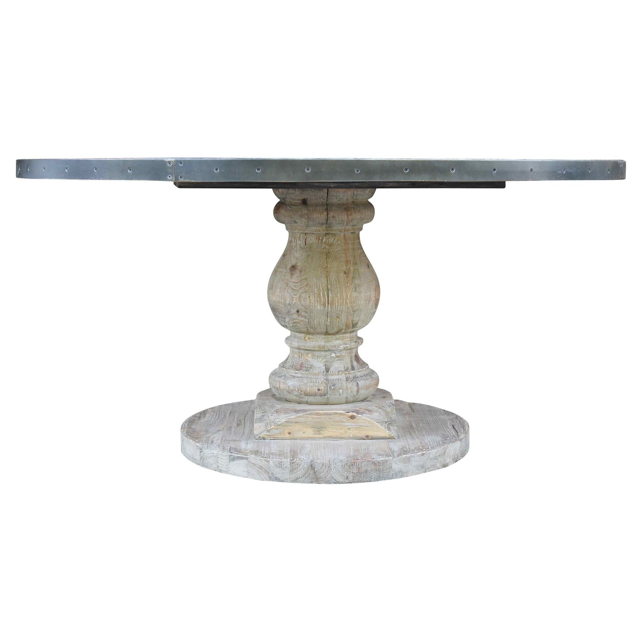 Roseanne Pedestal Dining Table With Zinc Top Mortise & Tenon