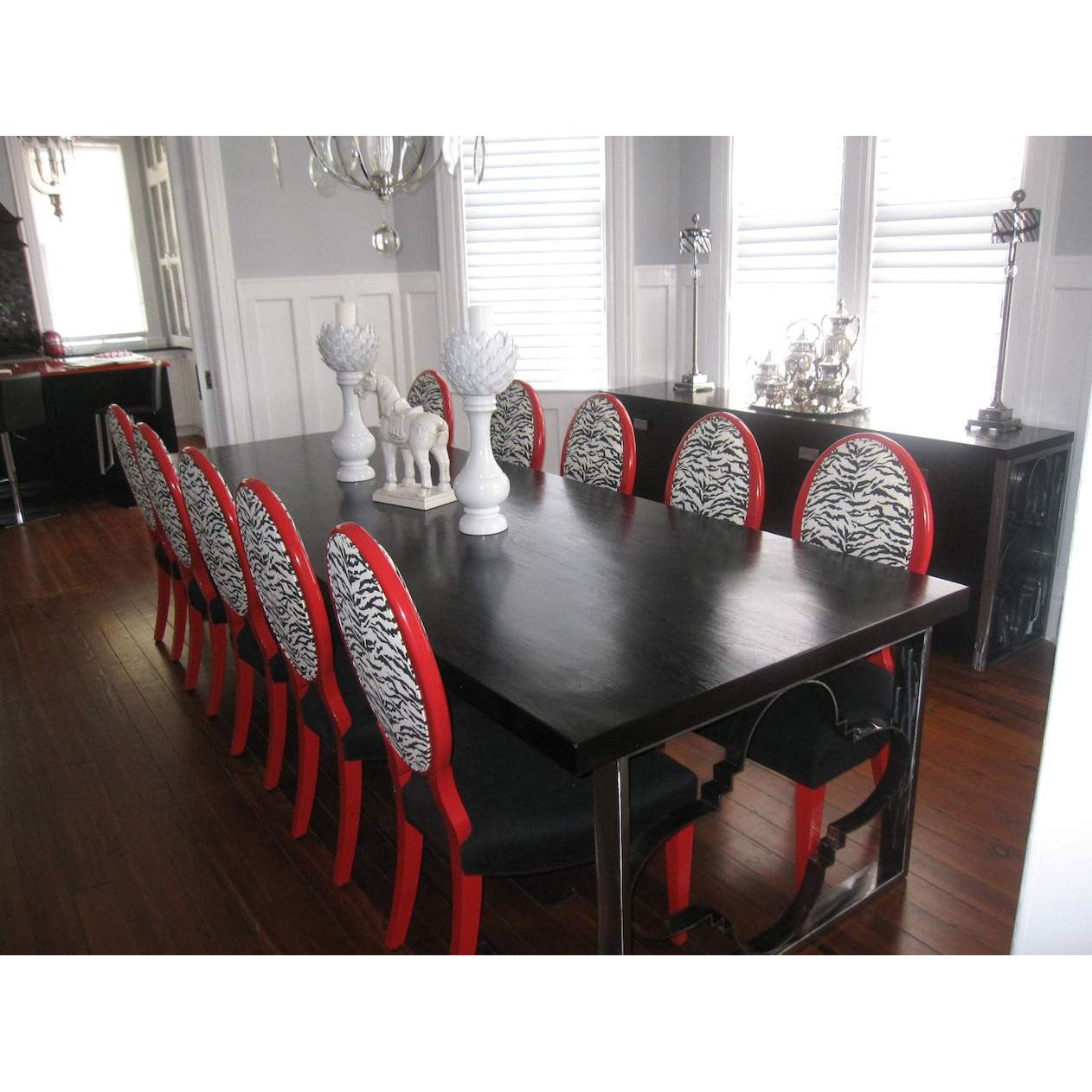 Custom: Dining Table, Buffet, Chairs. Showroom: Tabletop Accessories, Buffet Lamps