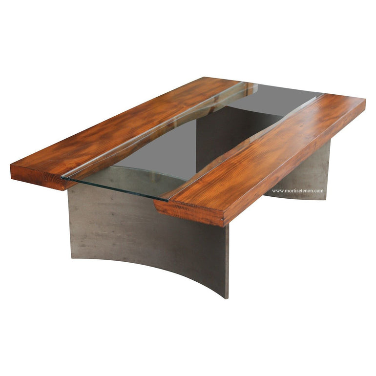 Reclaimed Wood Free Edge Coffee Table with Industrial Metal Legs