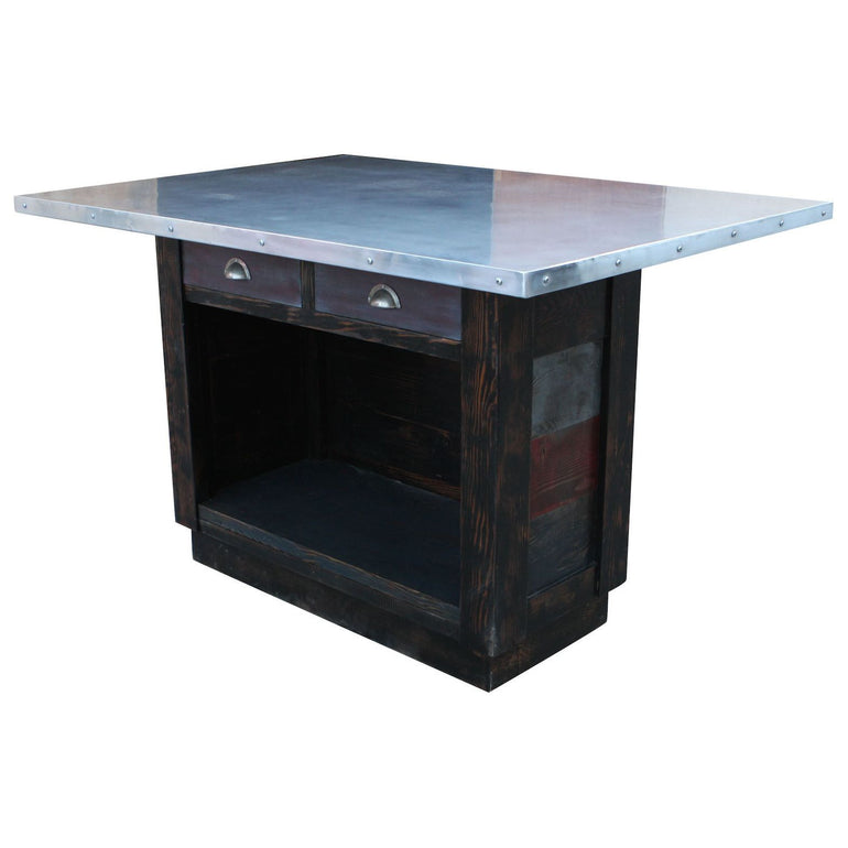 Custom Zinc Top Reclaimed Wood Kitchen Island 