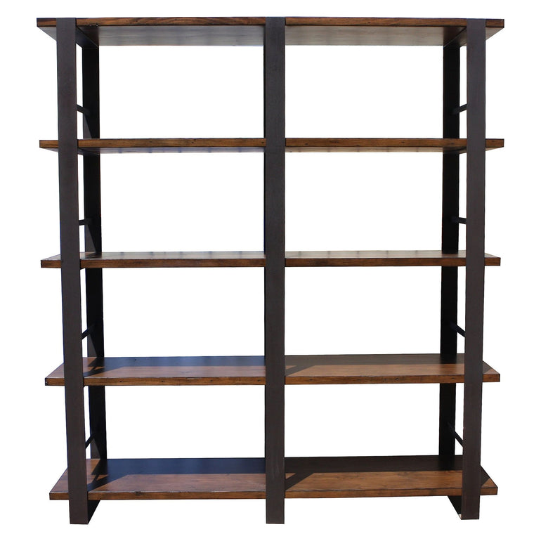 heavy custom metal and reclaimed wood industrial bookcase 