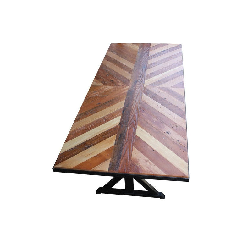 industrial modern Chevron Top Dining Table with X metal base