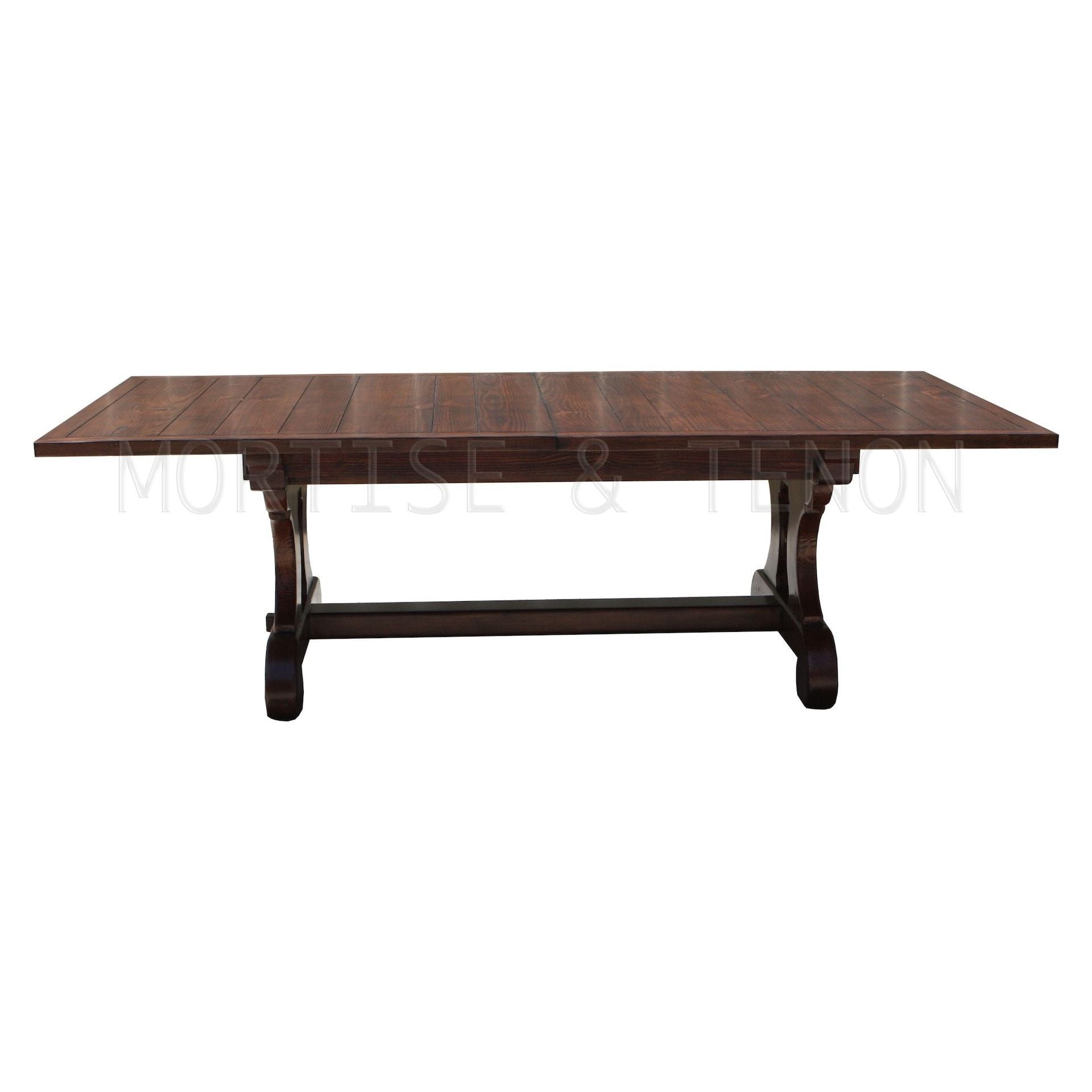 Lourdes Plank Top Trestle Dining Table in Reclaimed Wood