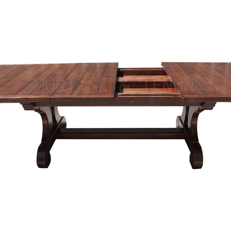 Lourdes Plank Top Trestle Dining Table in Reclaimed Wood