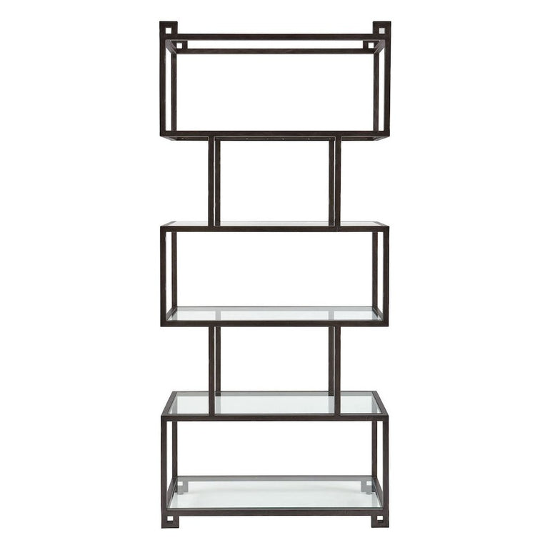geometric modern black steel glass etagere display bookcase