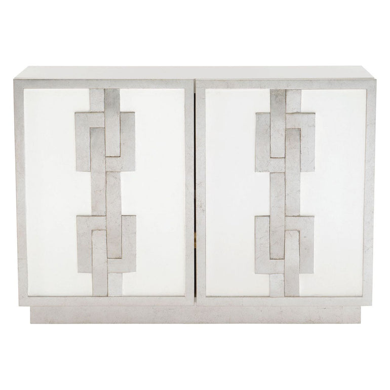 modern silver leaf and white lacquer small cabinet with chain pattern