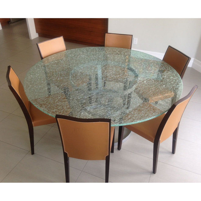 Round Crackle Glass Dining Table With Tripod Metal Base