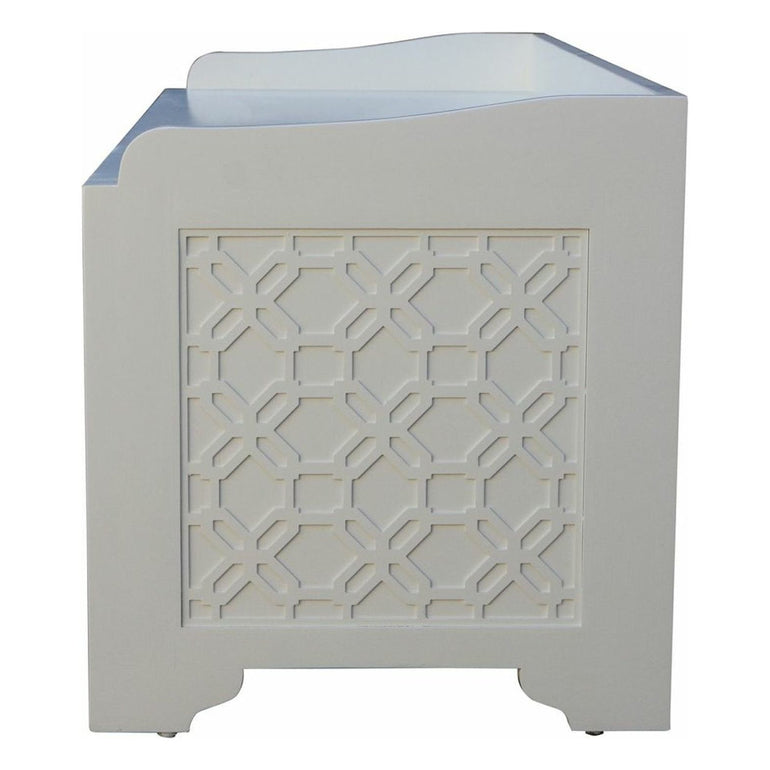 Custom Bedroom Storage Bench with Geometric Lattice Tracery