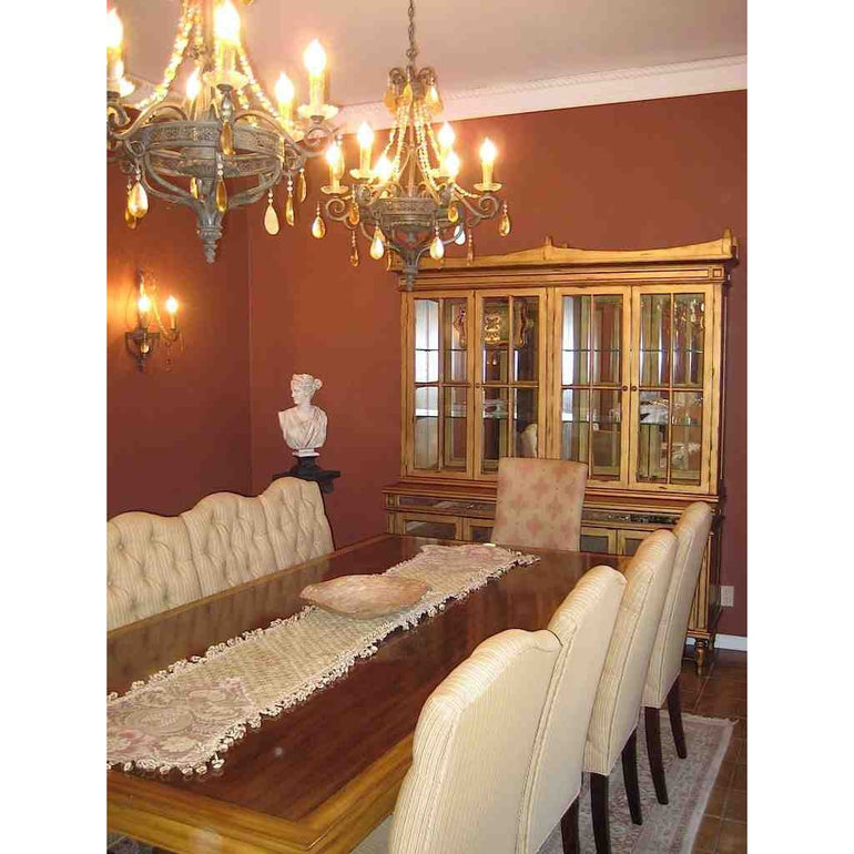 Custom: Dining Table, Dining Chairs, Dining Hutch Showroom: Chandeliers & Wall Sconces