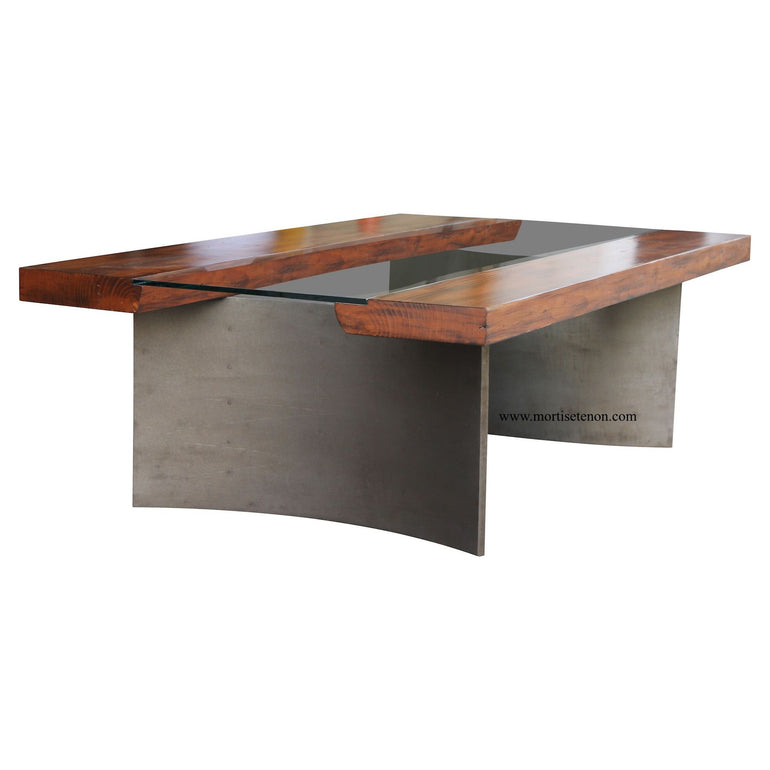 Reclaimed Wood Free Edge Coffee Table with Industrial Metal Legs