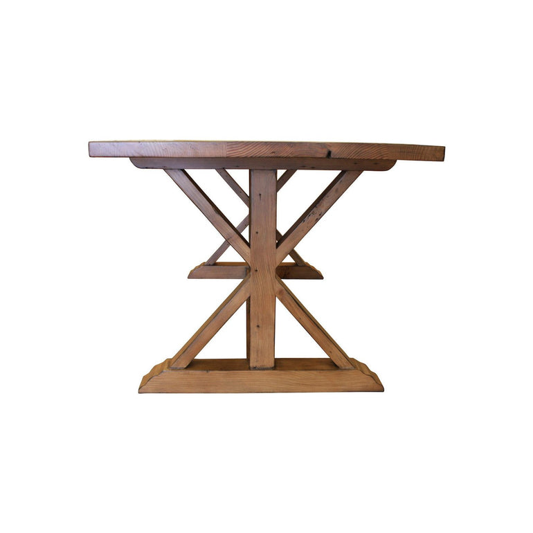 Salvaged wood X base Trestle Refectory Dining Table