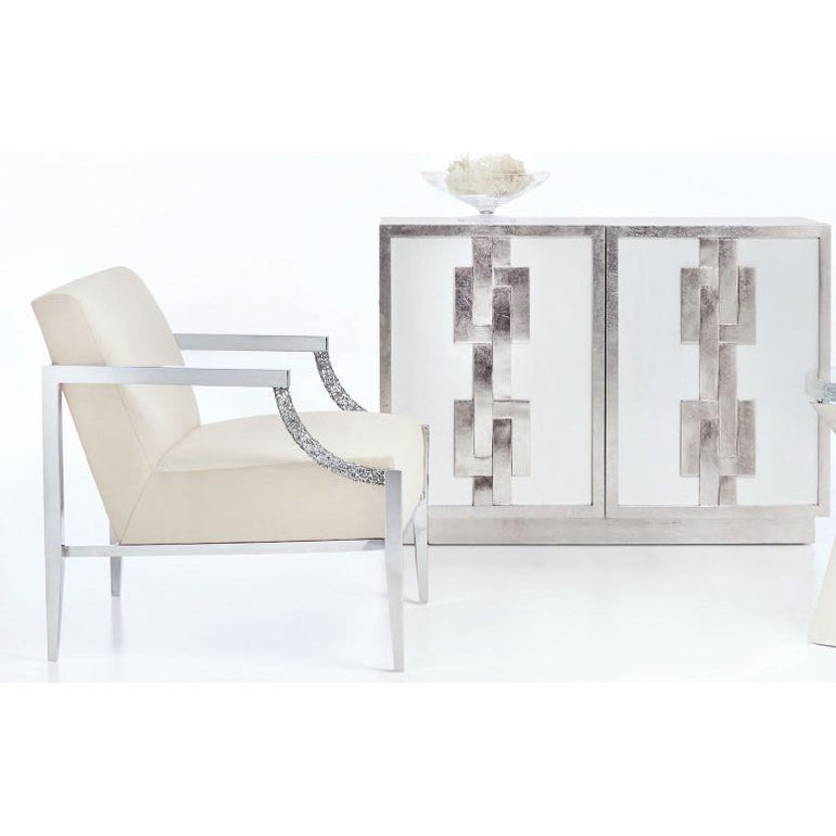 geometric pattern two door small contemporary cabinet in white lacquer