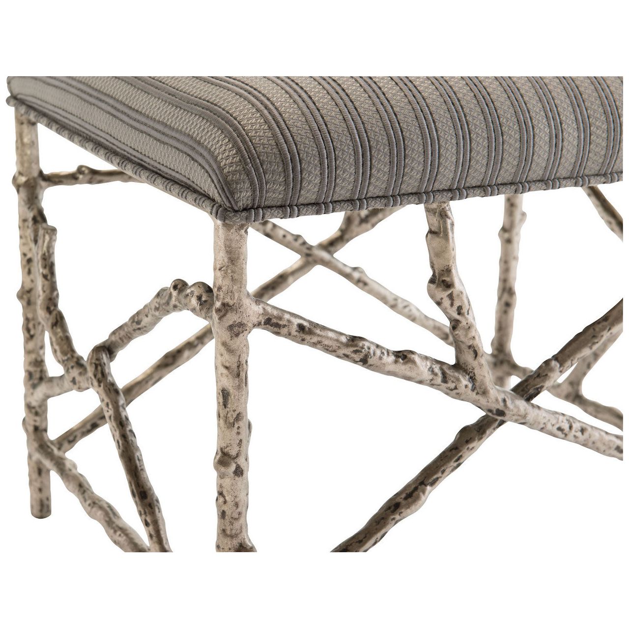 upholstered small metal bench silver leaf twig modern
