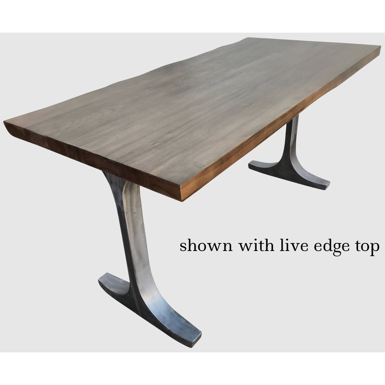 live edge walnut table top with brushed metal legs 