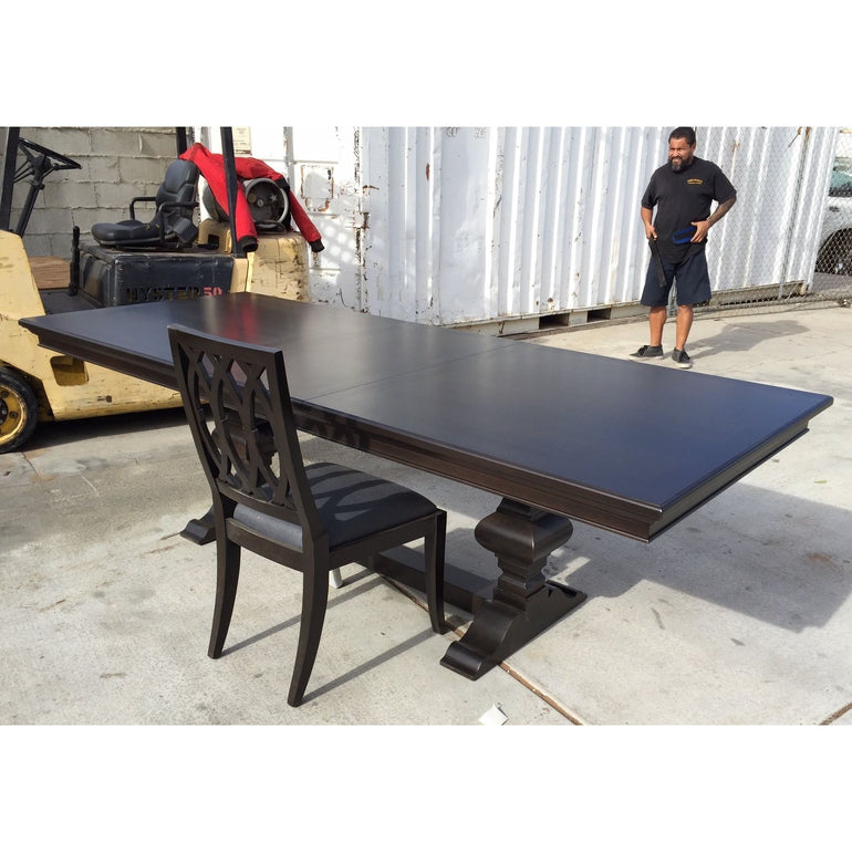 Spanish Revival extension dining table built in solid mahogany 