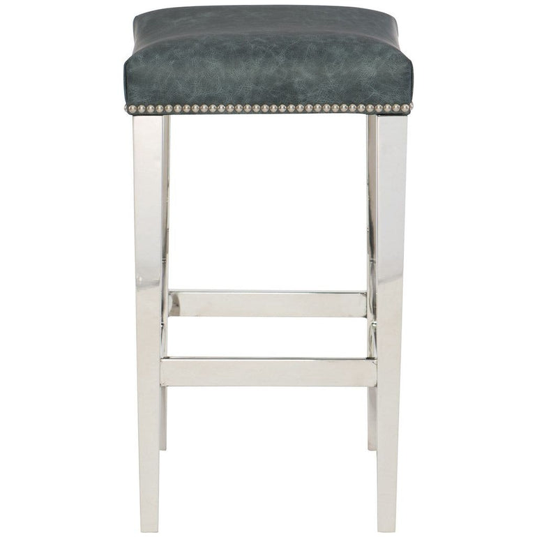 custom stainless steel leather barstool with nail heads 