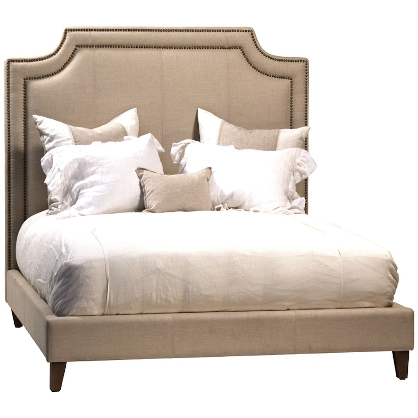 Classic Upholstered Bed With Bronze Nailhead Trim