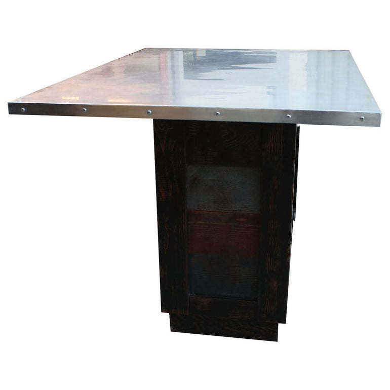 Custom Zinc Top Reclaimed Wood Kitchen Island 