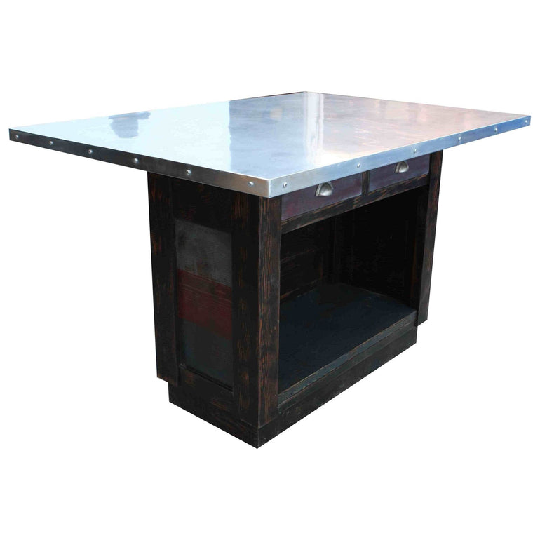 Custom Zinc Top Reclaimed Wood Kitchen Island 